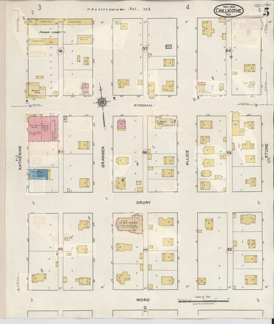 Sanborn Fire Insurance Map from Chillicothe, Hardeman County, Texas (1941), Sheet #0005 - Historic Sanborn Fire Insurance Map Print, vintage old map wall art, antique decor, genealogy gift, Texas Texas map