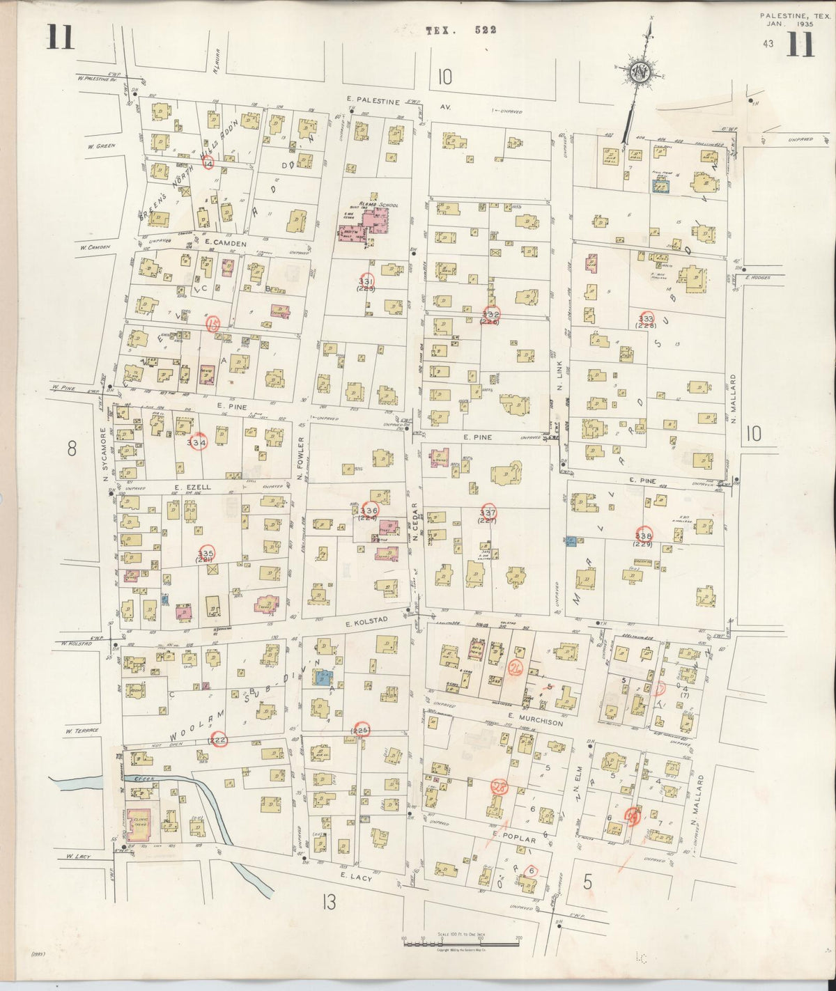 Sanborn Fire Insurance Map from Palestine, Anderson County, Texas (1949), Sheet #0011 - Complete Map Set gallery image, historic Sanborn map, vintage wall art, Texas Texas