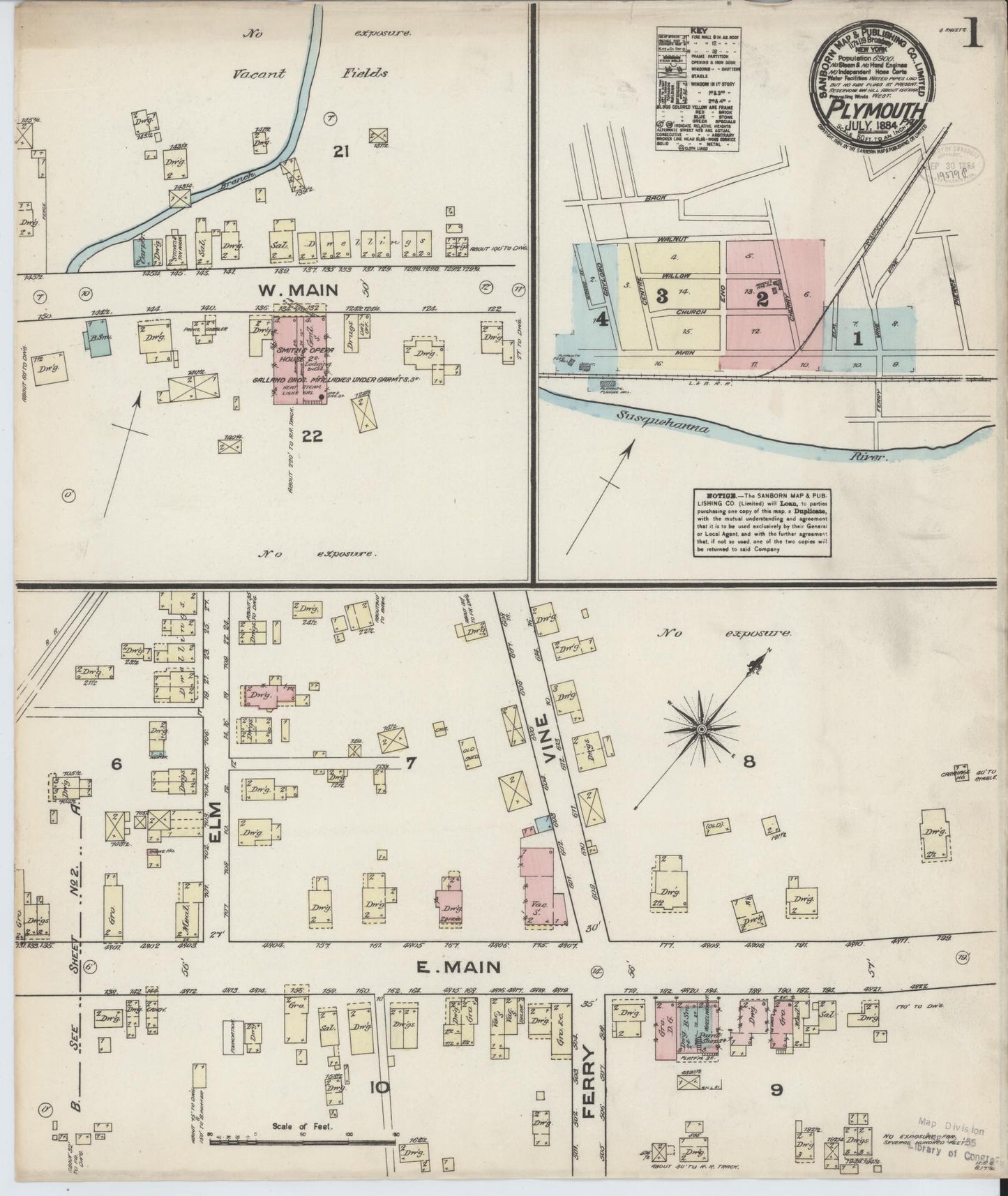 Sanborn Fire Insurance Map from Plymouth, Luzerne County, Pennsylvania (1884), Sheet #0001 - Complete Map Set gallery image, historic Sanborn map, vintage wall art, Pennsylvania Pennsylvania