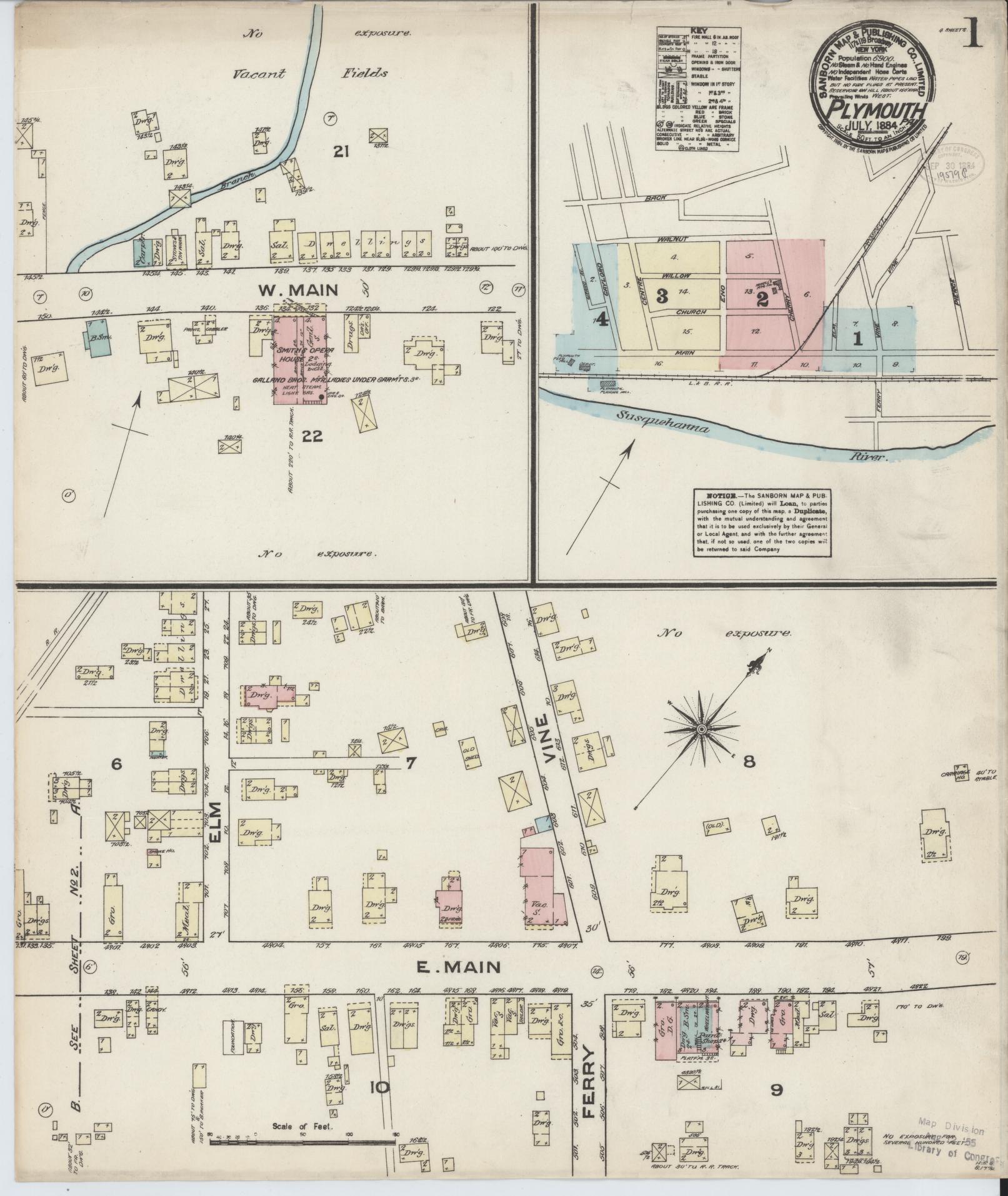Sanborn Fire Insurance Map from Plymouth, Luzerne County, Pennsylvania (1884), Sheet #0001 - Complete Map Set gallery image, historic Sanborn map, vintage wall art, Pennsylvania Pennsylvania