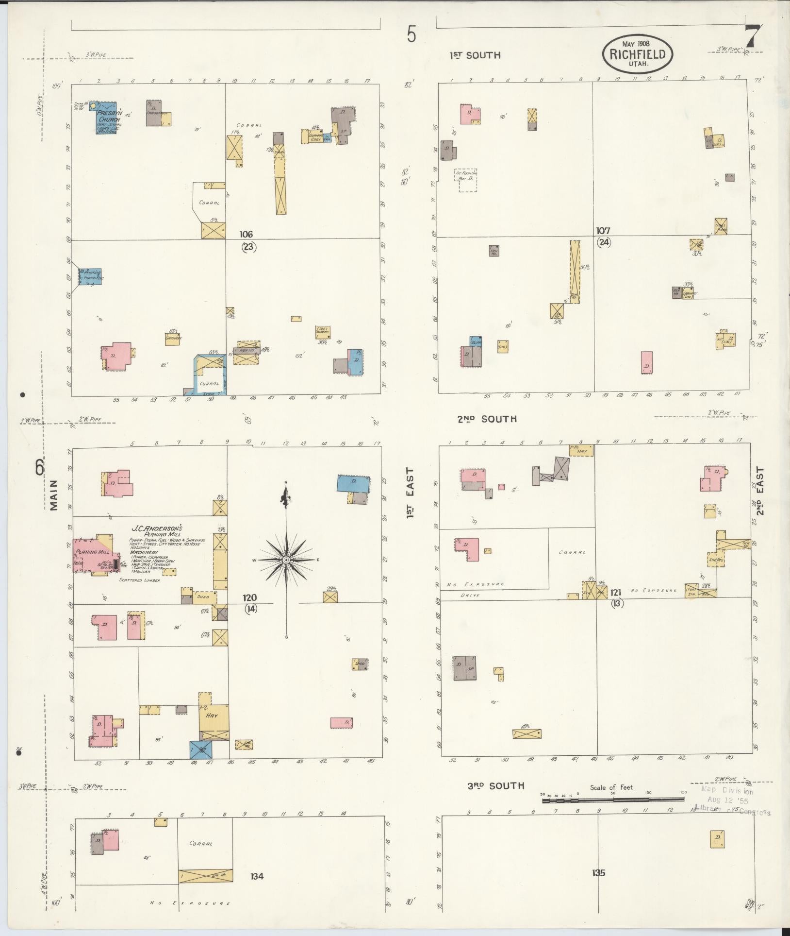 Sanborn Fire Insurance Map from Richfield, Sevier County, Utah (1908), Sheet #0007 - Complete Map Set gallery image, historic Sanborn map, vintage wall art, Utah Utah