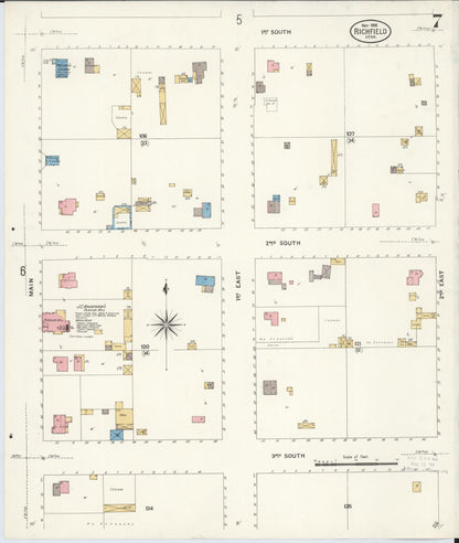 Sanborn Fire Insurance Map from Richfield, Sevier County, Utah (1908), Sheet #0007 - Complete Map Set gallery image, historic Sanborn map, vintage wall art, Utah Utah