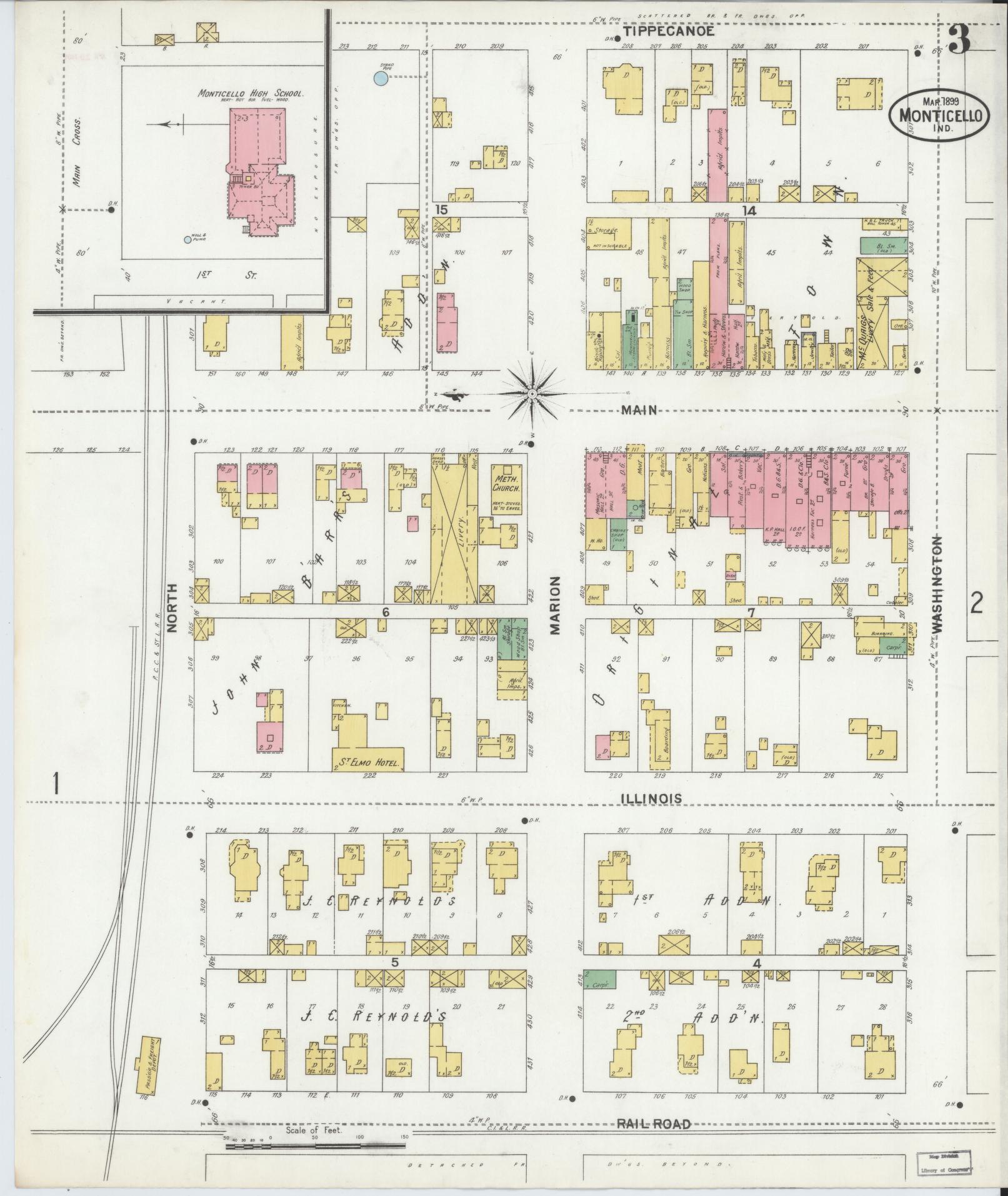 Sanborn Fire Insurance Map from Monticello, White County, Indiana (1899), Sheet #0003 - Complete Map Set gallery image, historic Sanborn map, vintage wall art, Indiana Indiana