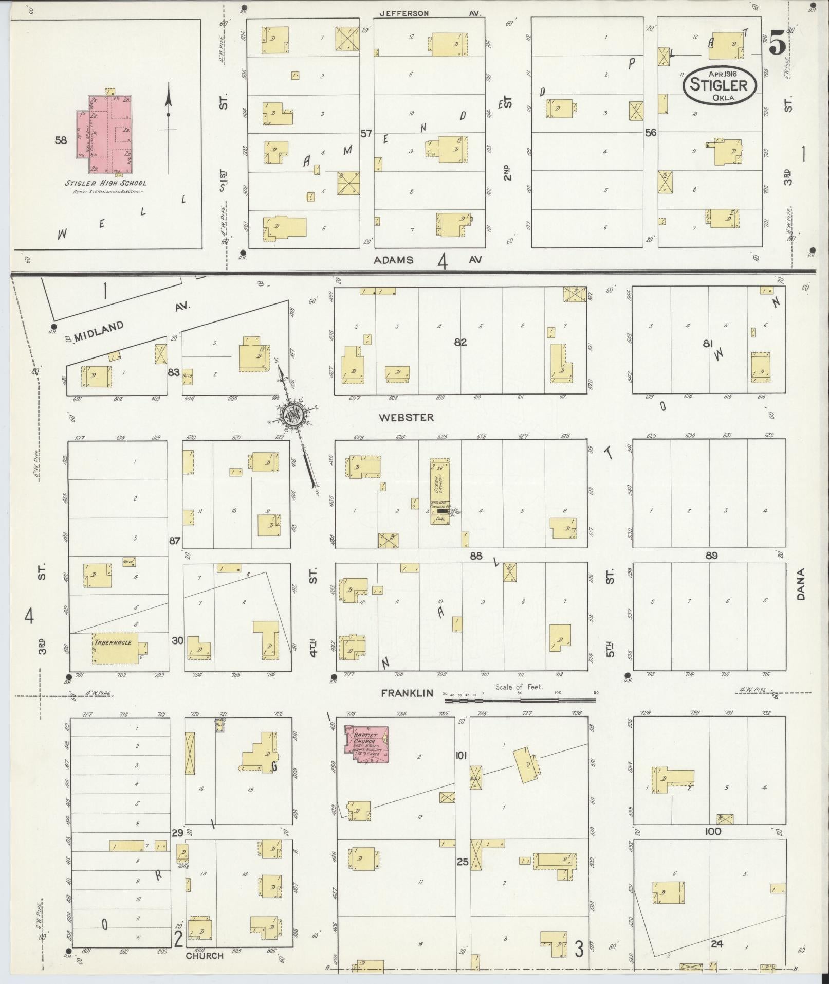 Sanborn Fire Insurance Map from Stigler, Haskell County, Oklahoma (1916), Sheet #0005 - Complete Map Set gallery image, historic Sanborn map, vintage wall art, Oklahoma Oklahoma