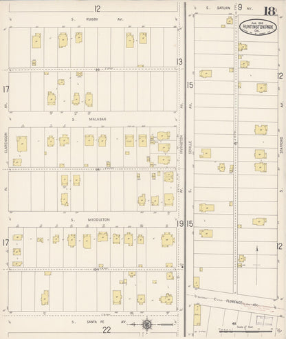 Sanborn Fire Insurance Map from Huntington Park, Los Angeles County, California (1916), Sheet #0018 - Complete Map Set gallery image, historic Sanborn map, vintage wall art, California California