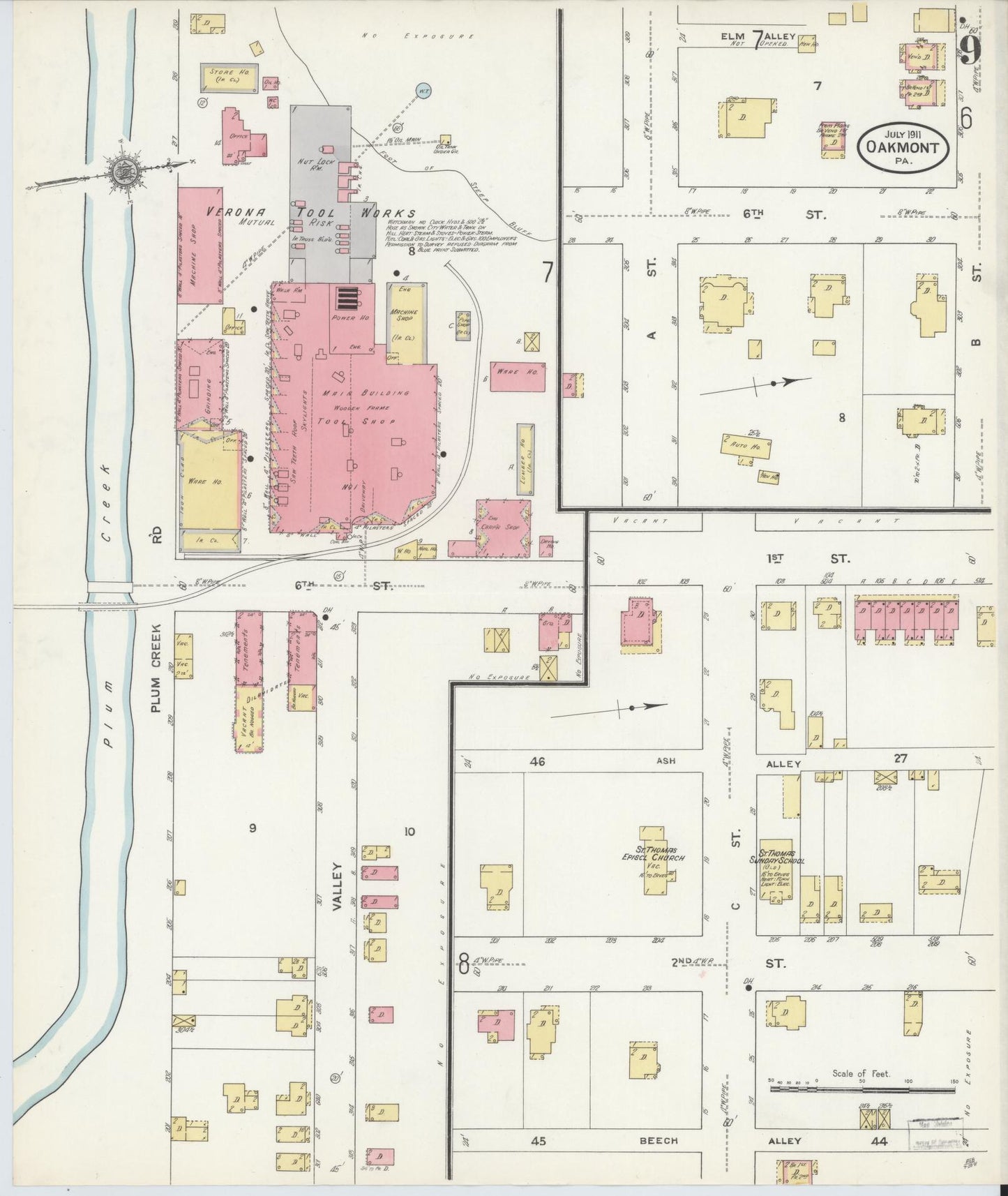 Sanborn Fire Insurance Map from Oakmont, Allegheny County, Pennsylvania (1911), Sheet #0009 - Complete Map Set gallery image, historic Sanborn map, vintage wall art, Pennsylvania Pennsylvania