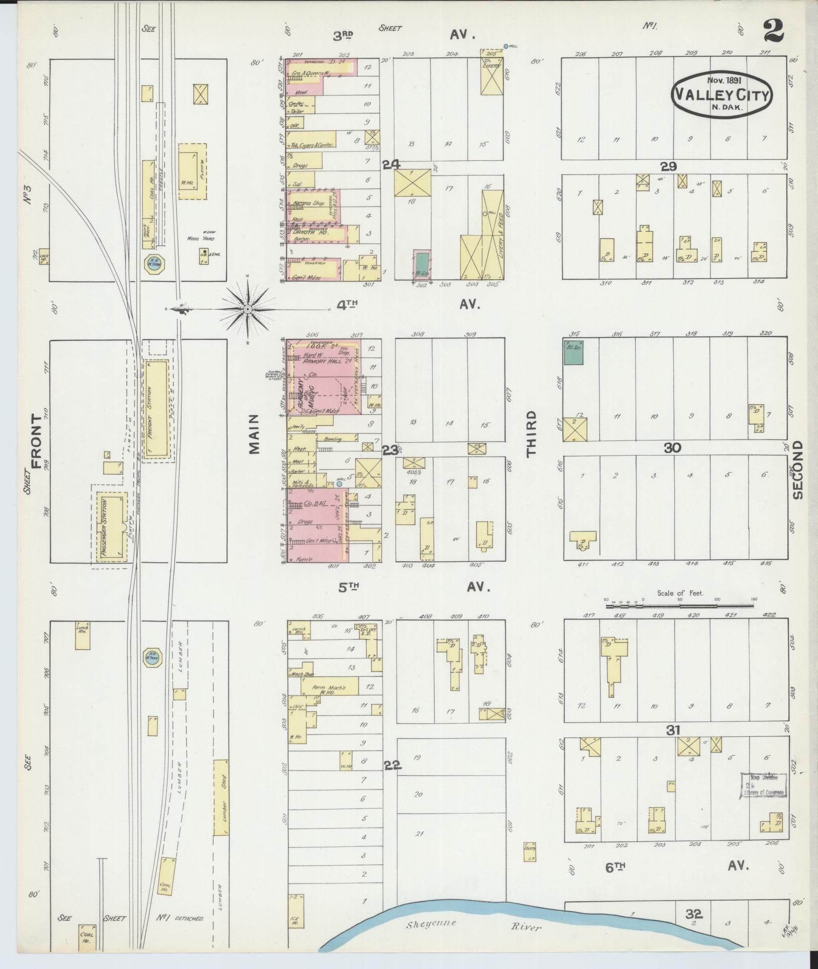 Sanborn Fire Insurance Map from Valley City, Barnes County, North Dakota (1891), Sheet #0002 - Historic Sanborn Fire Insurance Map Print, vintage old map wall art, antique decor, genealogy gift, North Dakota North Dakota map