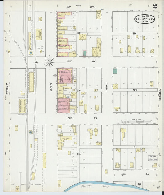 Sanborn Fire Insurance Map from Valley City, Barnes County, North Dakota (1891), Sheet #0002 - Historic Sanborn Fire Insurance Map Print, vintage old map wall art, antique decor, genealogy gift, North Dakota North Dakota map