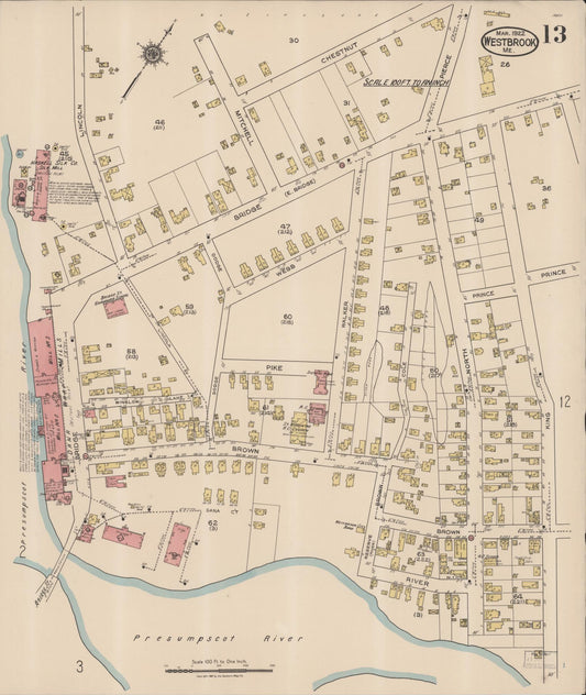 Sanborn Fire Insurance Map from Westbrook, Cumberland County, Maine (1922), Sheet #0013 - Historic Sanborn Fire Insurance Map Print, vintage old map wall art, antique decor, genealogy gift, Maine Maine map