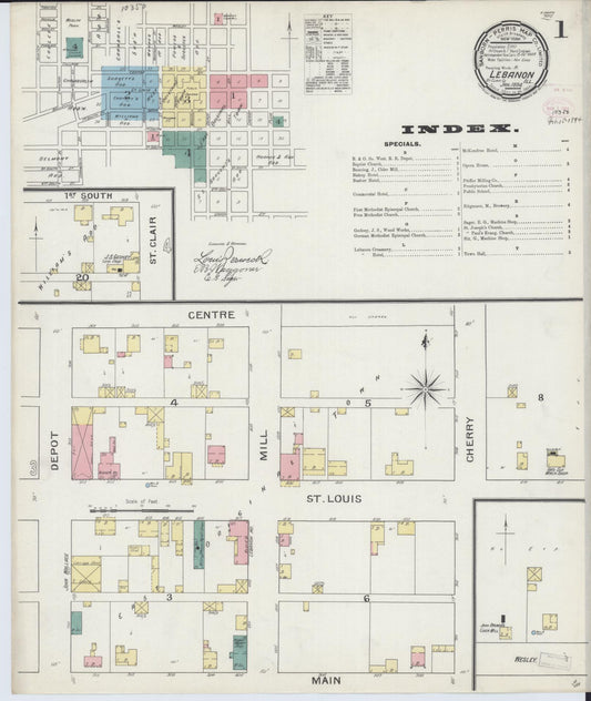 Sanborn Fire Insurance Map from Lebanon, Saint Clair County, Illinois (1894), Sheet #0001 - Complete Map Set gallery image, historic Sanborn map, vintage wall art, Illinois Illinois