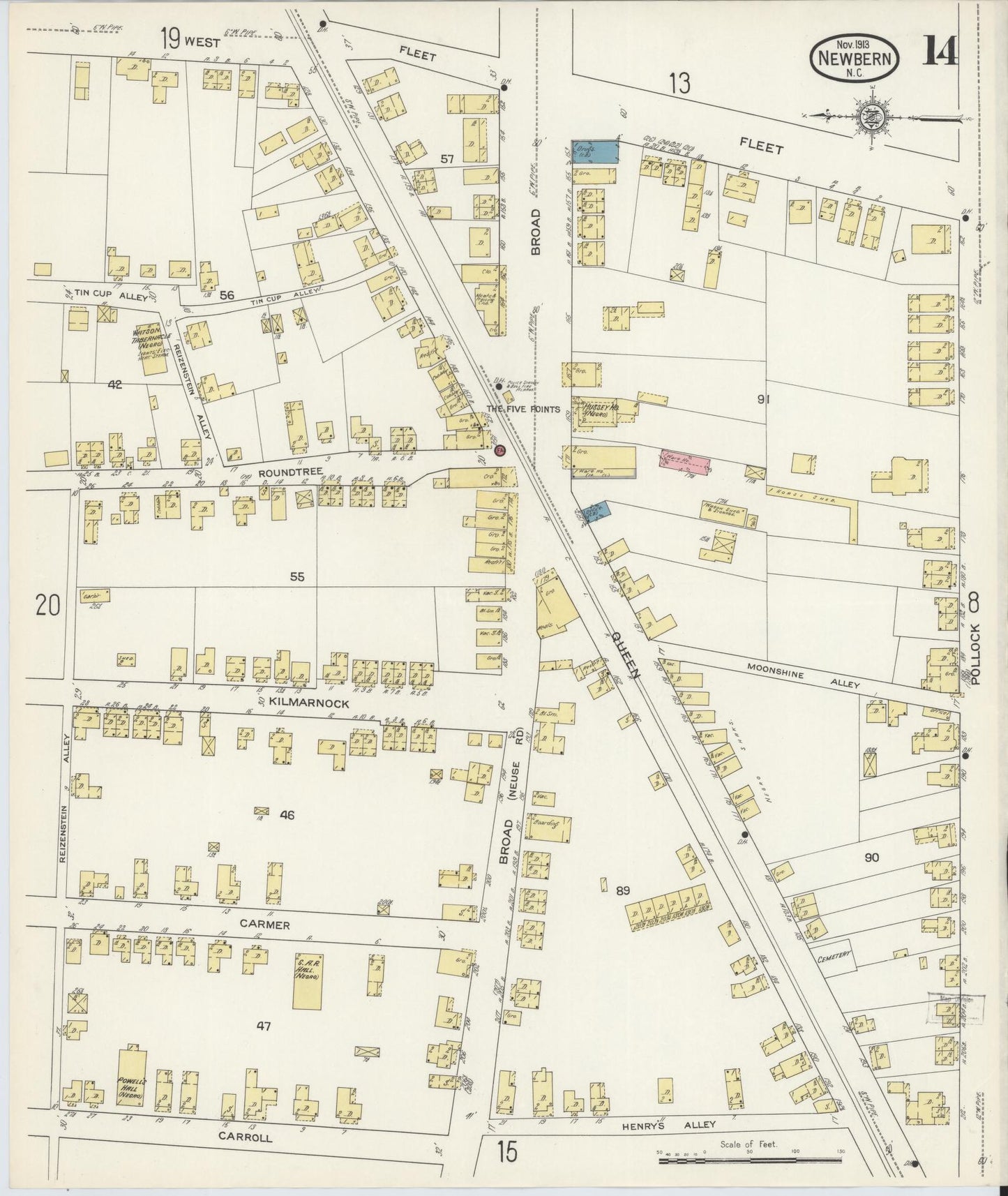 Sanborn Fire Insurance Map from New Bern, Craven County, North Carolina (1913), Sheet #0014 - Complete Map Set gallery image, historic Sanborn map, vintage wall art, North Carolina North Carolina