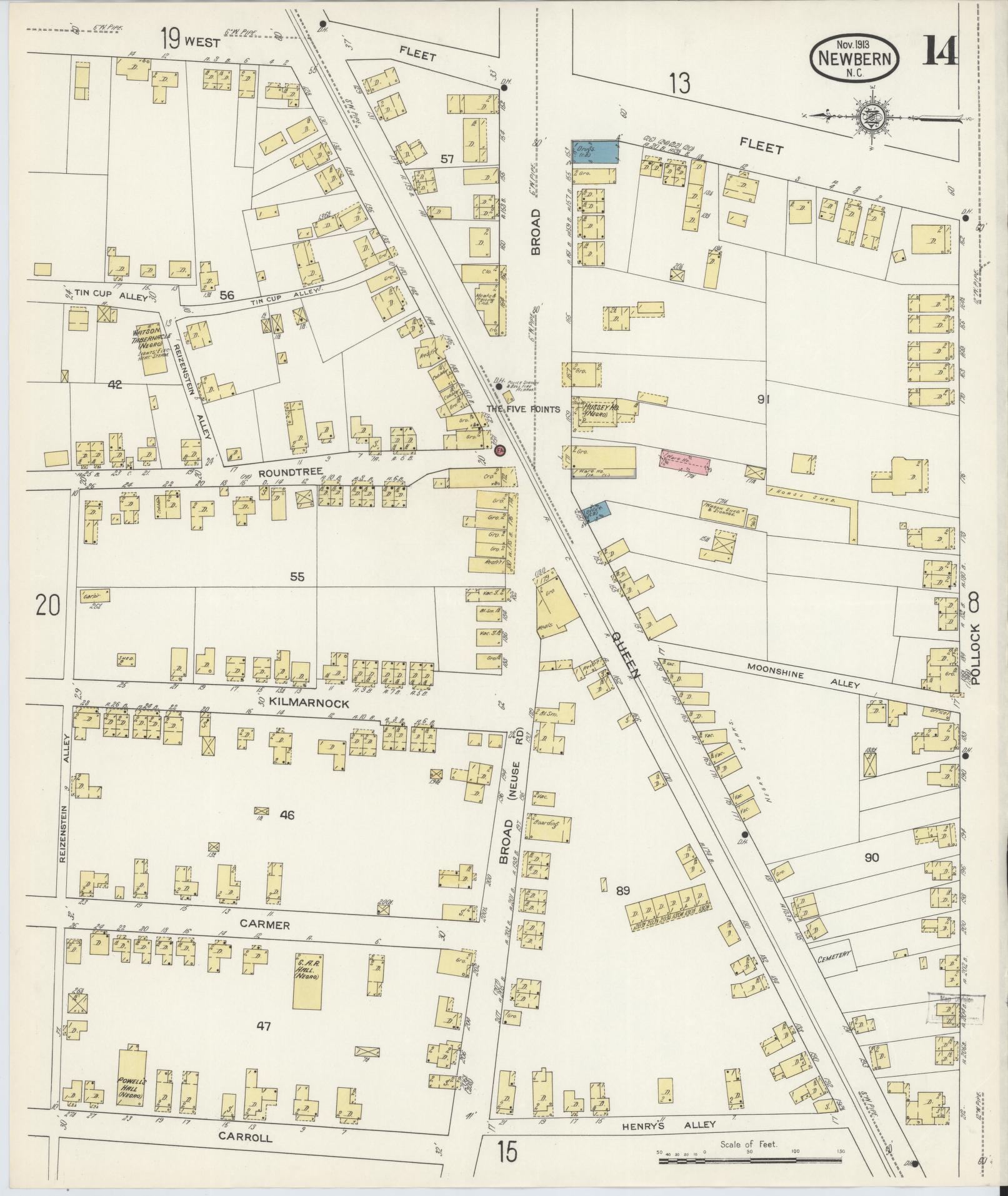 Sanborn Fire Insurance Map from New Bern, Craven County, North Carolina (1913), Sheet #0014 - Complete Map Set gallery image, historic Sanborn map, vintage wall art, North Carolina North Carolina