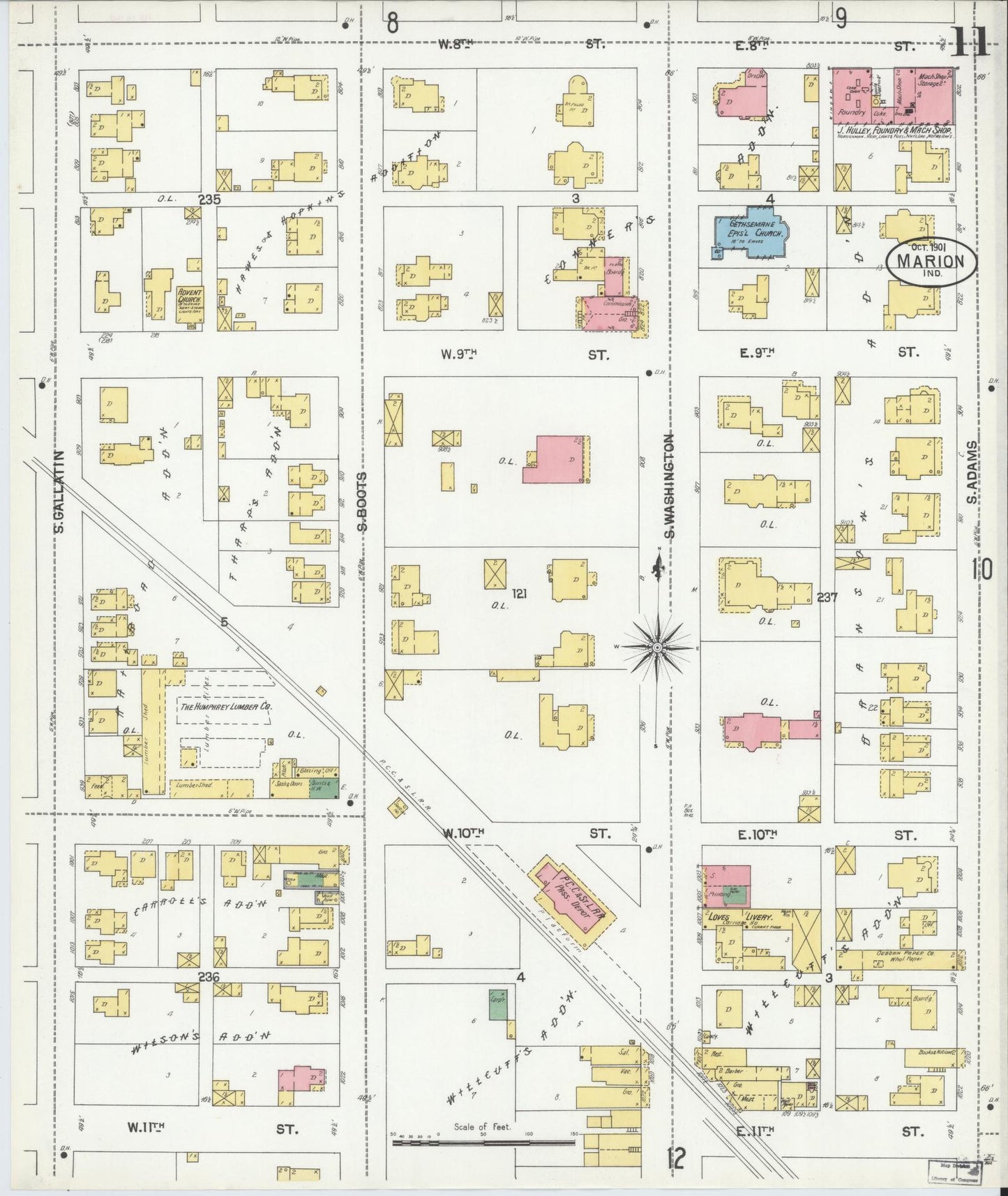 Sanborn Fire Insurance Map from Marion, Grant County, Indiana (1901), Sheet #0011 - Complete Map Set gallery image, historic Sanborn map, vintage wall art, Indiana Indiana