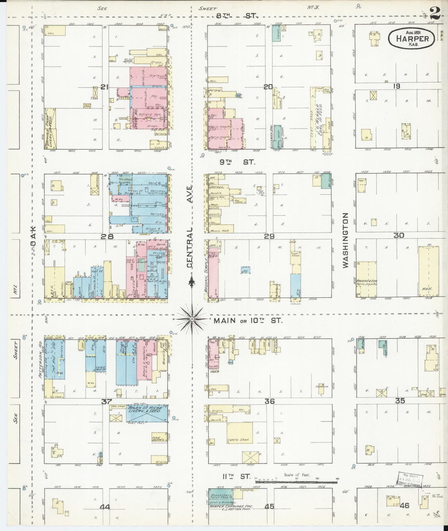 Sanborn Fire Insurance Map from Harper, Harper County, Kansas (1891), Sheet #0002 - Complete Map Set gallery image, historic Sanborn map, vintage wall art, Kansas Kansas