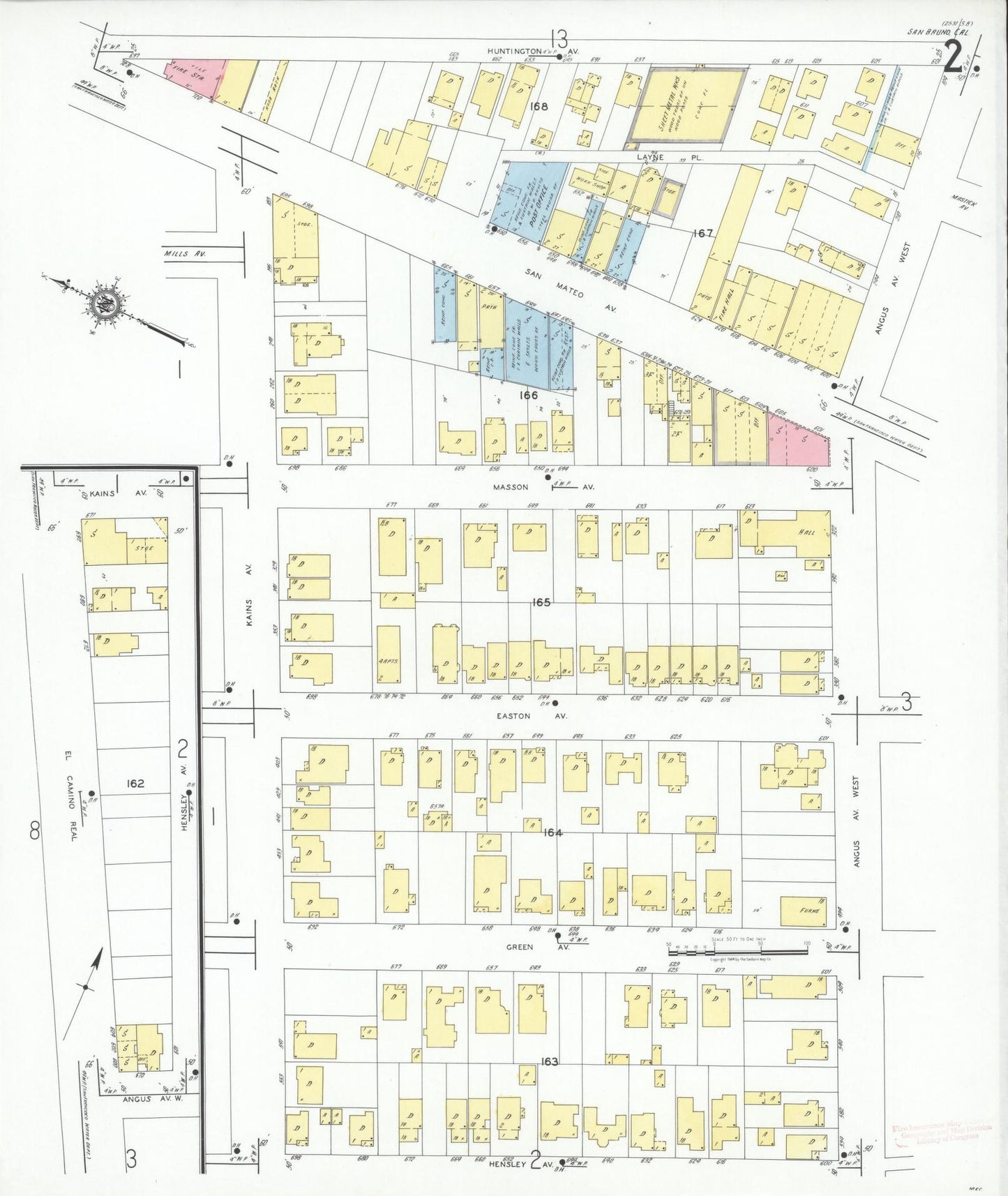 Sanborn Fire Insurance Map from San Bruno, San Mateo County, California (1949), Sheet #0002 - Complete Map Set gallery image, historic Sanborn map, vintage wall art, California California