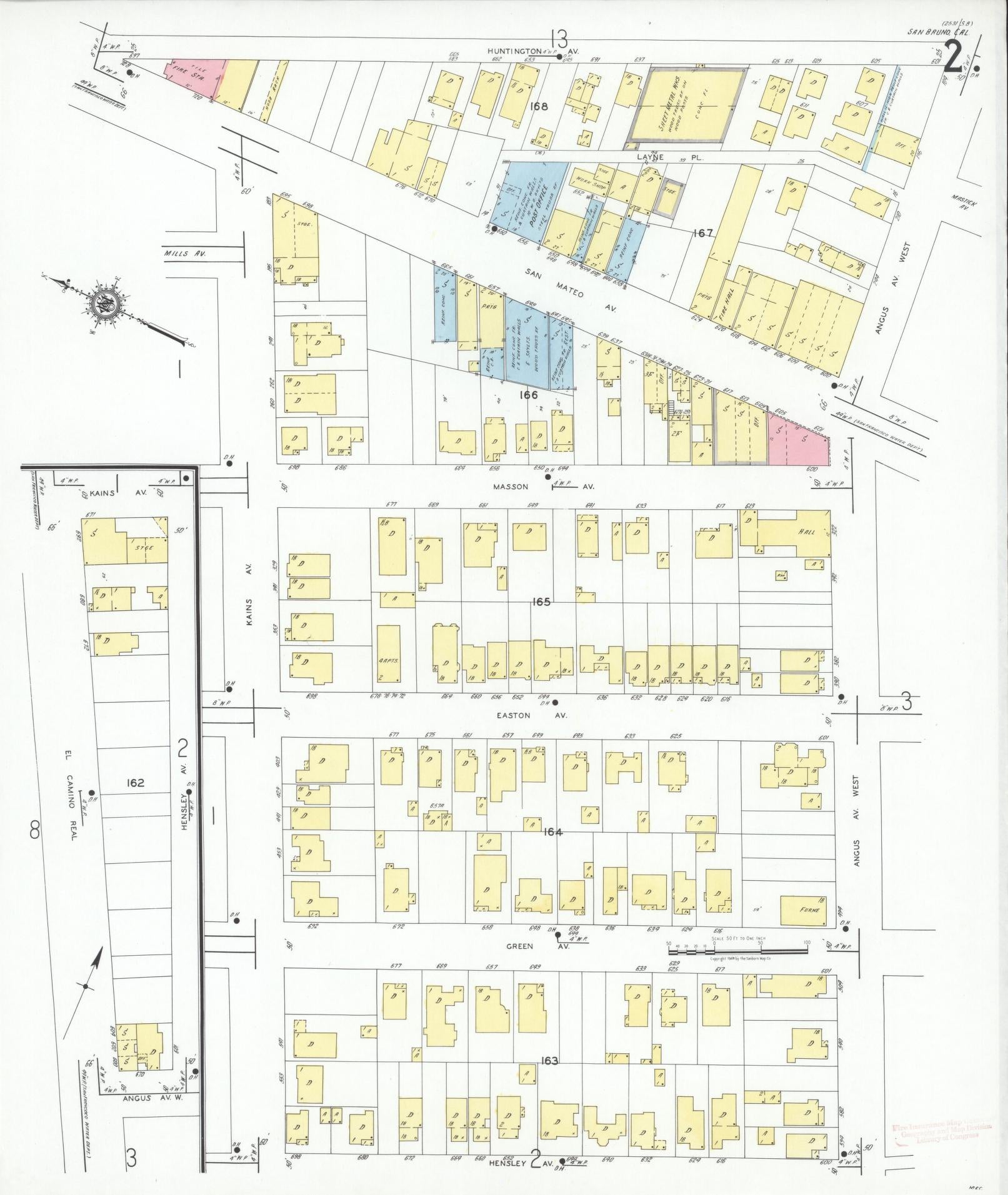 Sanborn Fire Insurance Map from San Bruno, San Mateo County, California (1949), Sheet #0002 - Complete Map Set gallery image, historic Sanborn map, vintage wall art, California California