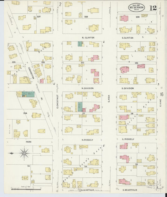 Sanborn Fire Insurance Map from Mount Vernon, Knox County, Ohio (1907), Sheet #0012 - Historic Sanborn Fire Insurance Map Print, vintage old map wall art, antique decor, genealogy gift, Ohio Ohio map