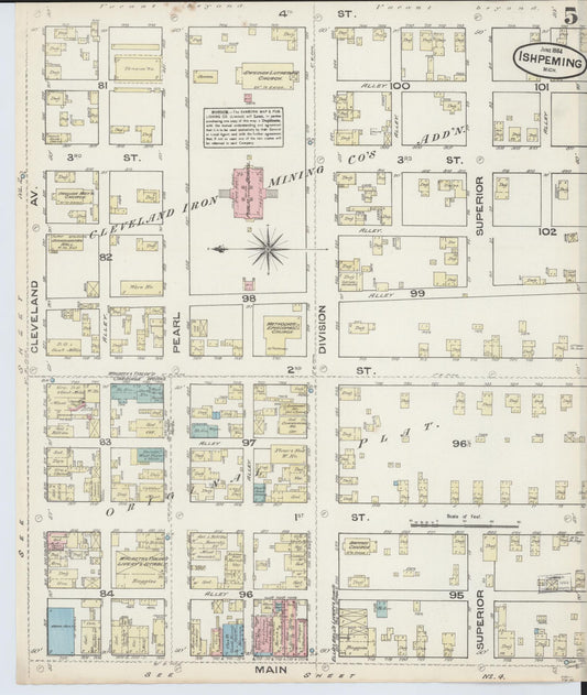 Sanborn Fire Insurance Map from Ishpeming, Marquette County, Michigan (1884), Sheet #0005 - Historic Sanborn Fire Insurance Map Print, vintage old map wall art, antique decor, genealogy gift, Michigan Michigan map