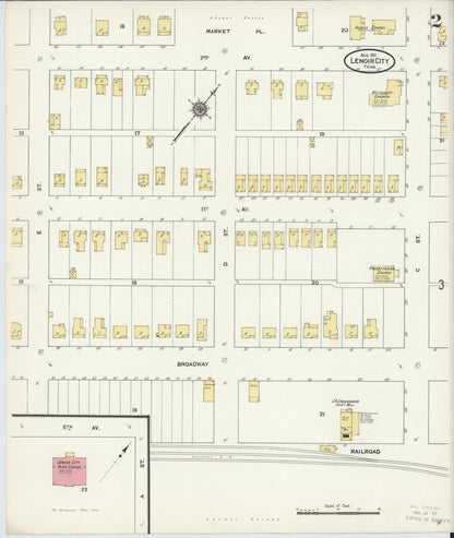 Sanborn Fire Insurance Map from Lenoir City, Loudon County, Tennessee (1911), Sheet #0002 - Complete Map Set gallery image, historic Sanborn map, vintage wall art, Tennessee Tennessee