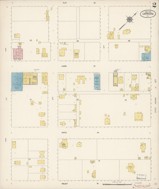 Sanborn Fire Insurance Map from Carpinteria, Santa Barbara County, California (1916), Sheet #0002 - Historic Sanborn Fire Insurance Map Print, vintage old map wall art, antique decor, genealogy gift, California California map