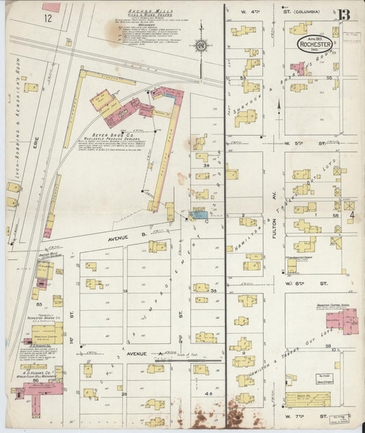 Sanborn Fire Insurance Map from Rochester, Fulton County, Indiana (1913), Sheet #0013 - Historic Sanborn Fire Insurance Map Print, vintage old map wall art, antique decor, genealogy gift, Indiana Indiana map