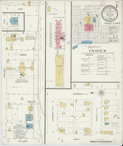 Sanborn Fire Insurance Map from Altus, Jackson County, Oklahoma (1904), Sheet #0001 - Complete Map Set gallery image, historic Sanborn map, vintage wall art, Oklahoma Oklahoma