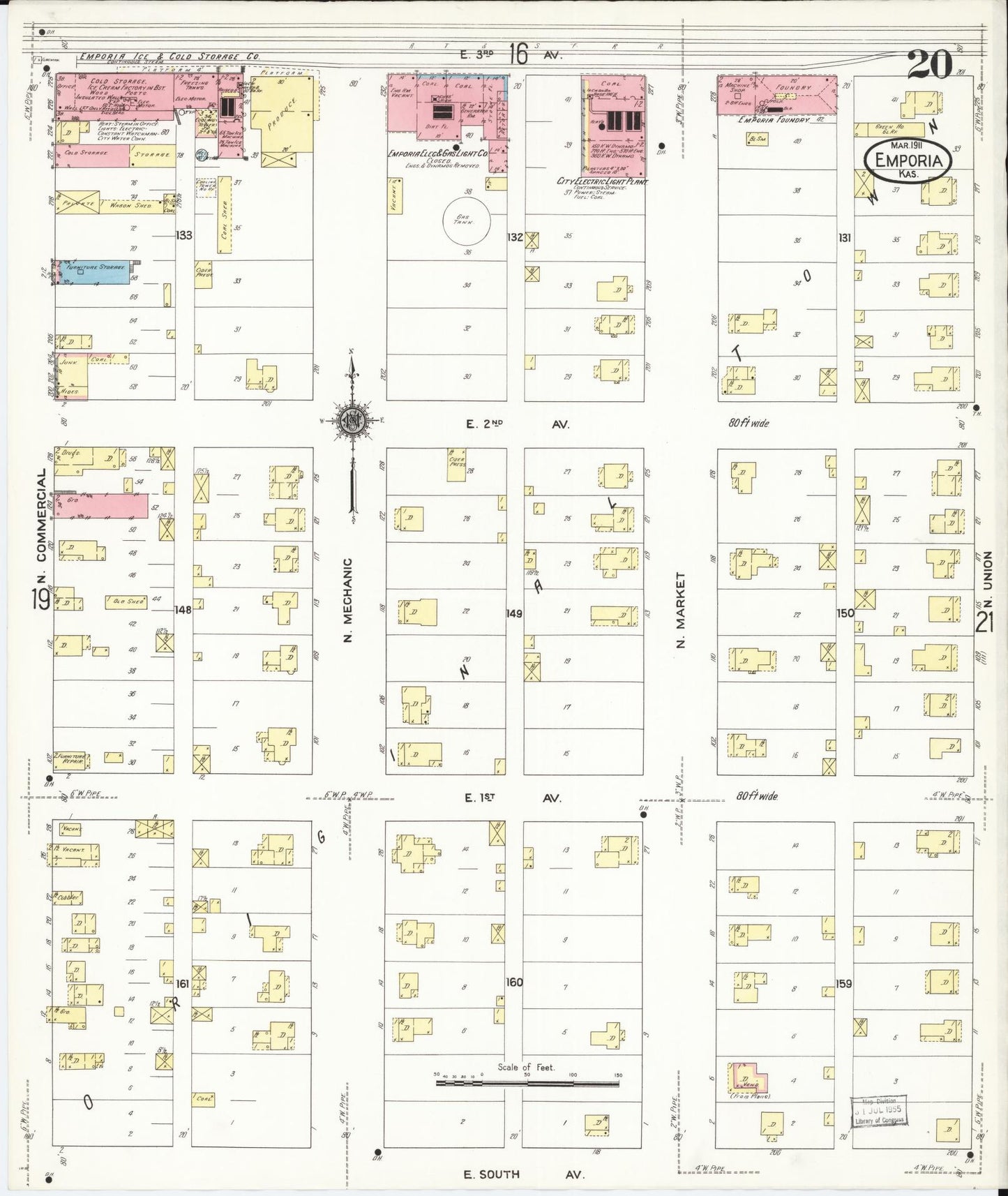 Sanborn Fire Insurance Map from Emporia, Lyon County, Kansas (1911), Sheet #0020 - Complete Map Set gallery image, historic Sanborn map, vintage wall art, Kansas Kansas
