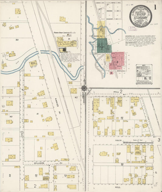 Sanborn Fire Insurance Map from Issaquah, King County, Washington (1912), Sheet #0001 - Historic Sanborn Fire Insurance Map Print, vintage old map wall art, antique decor, genealogy gift, Washington Washington map