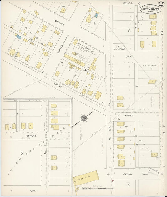 Sanborn Fire Insurance Map from Green River, Sweetwater County, Wyoming (1912), Sheet #0002 - Historic Sanborn Fire Insurance Map Print, vintage old map wall art, antique decor, genealogy gift, Wyoming Wyoming map