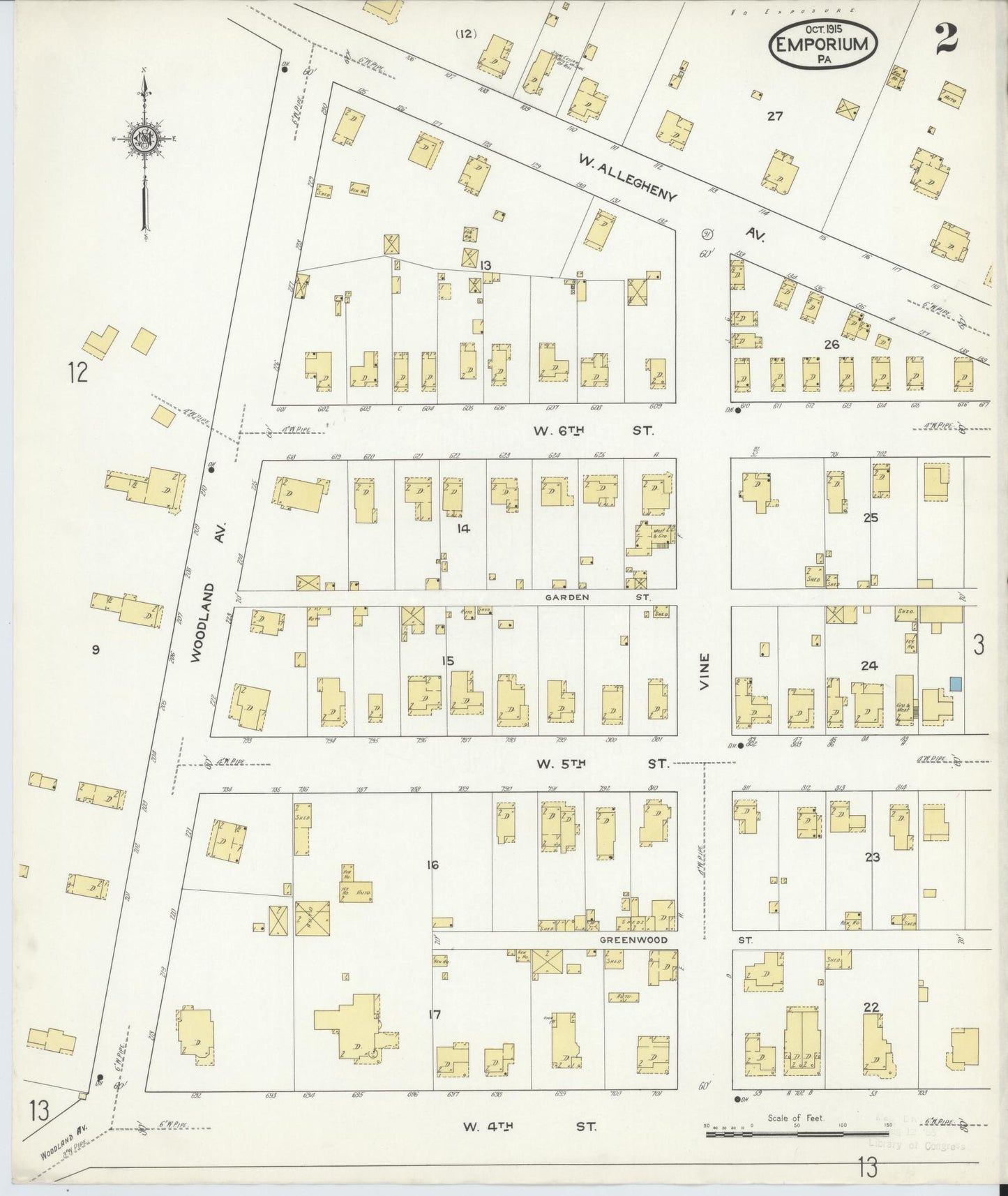 Sanborn Fire Insurance Map from Emporium, Cameron County, Pennsylvania (1915), Sheet #0002 - Historic Sanborn Fire Insurance Map Print, vintage old map wall art, antique decor, genealogy gift, Pennsylvania Pennsylvania map