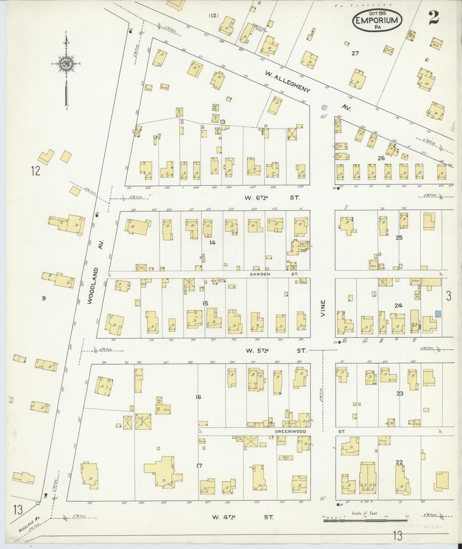 Sanborn Fire Insurance Map from Emporium, Cameron County, Pennsylvania (1915), Sheet #0002 - Historic Sanborn Fire Insurance Map Print, vintage old map wall art, antique decor, genealogy gift, Pennsylvania Pennsylvania map