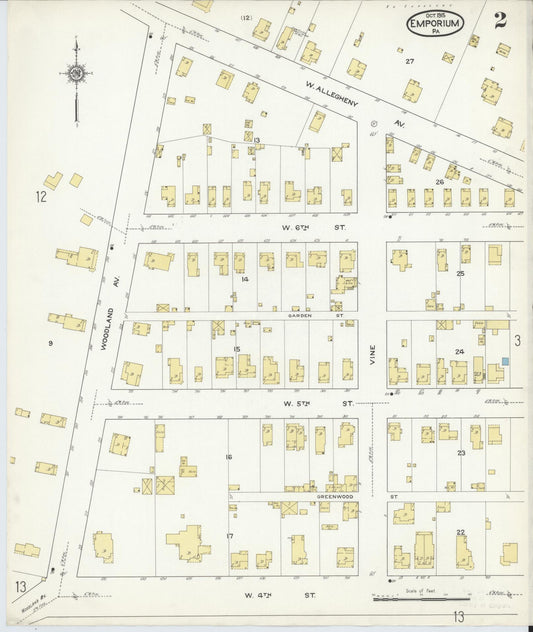 Sanborn Fire Insurance Map from Emporium, Cameron County, Pennsylvania (1915), Sheet #0002 - Historic Sanborn Fire Insurance Map Print, vintage old map wall art, antique decor, genealogy gift, Pennsylvania Pennsylvania map