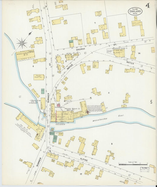 Sanborn Fire Insurance Map from Oakland, Kennebec County, Maine (1903), Sheet #0004 - Historic Sanborn Fire Insurance Map Print, vintage old map wall art, antique decor, genealogy gift, Maine Maine map