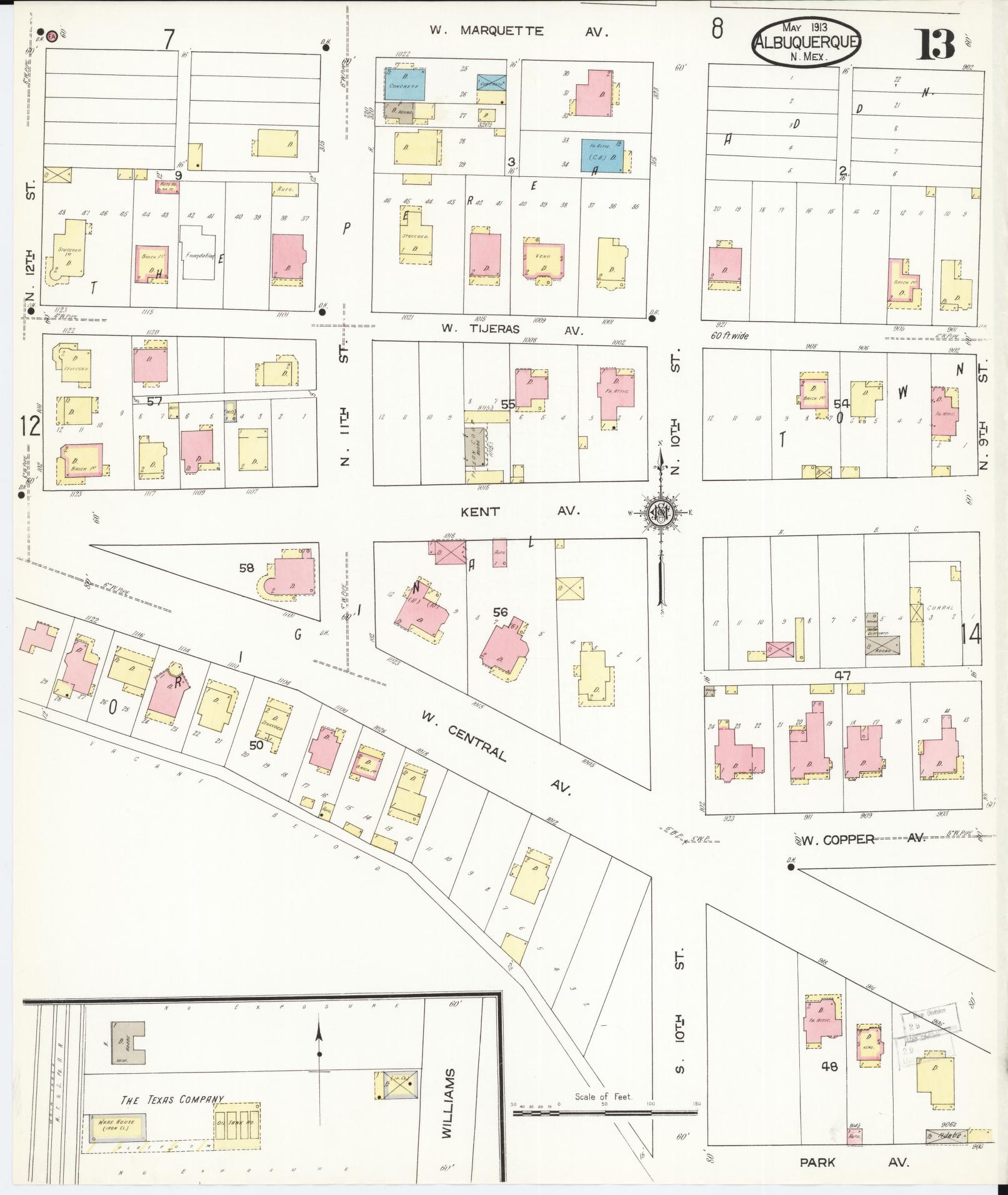 Sanborn Fire Insurance Map from Albuquerque, Bernalillo County, New Mexico (1913), Sheet #0013 - Complete Map Set gallery image, historic Sanborn map, vintage wall art, New Mexico New Mexico