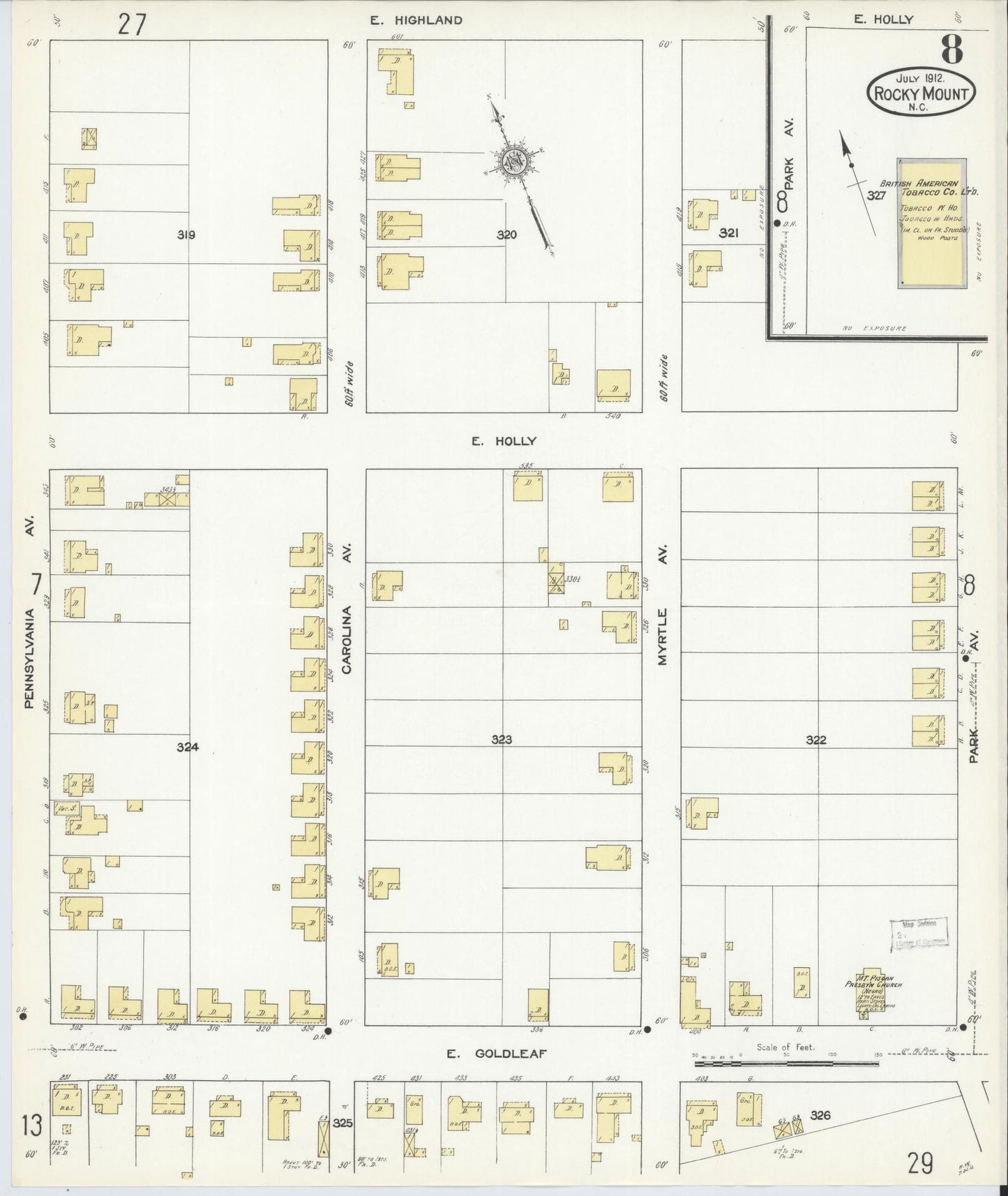 Sanborn Fire Insurance Map from Rocky Mount, Edgecombe And Nash Counties, North Carolina (1912), Sheet #0008 - Complete Map Set gallery image, historic Sanborn map, vintage wall art, North Carolina North Carolina