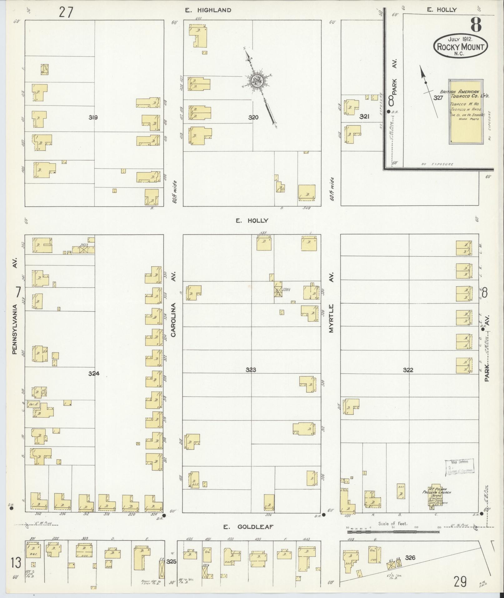 Sanborn Fire Insurance Map from Rocky Mount, Edgecombe And Nash Counties, North Carolina (1912), Sheet #0008 - Complete Map Set gallery image, historic Sanborn map, vintage wall art, North Carolina North Carolina