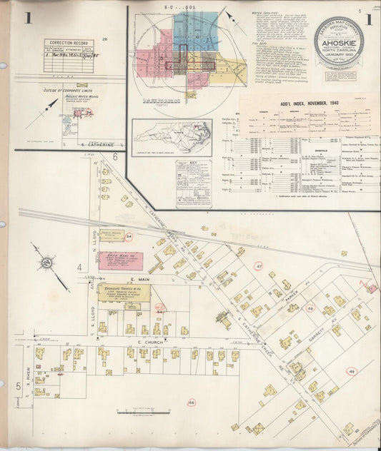 Sanborn Fire Insurance Map from Ahoskie, Hertford County, North Carolina (1940), Sheet #0001 - Historic Sanborn Fire Insurance Map Print, vintage old map wall art, antique decor, genealogy gift, North Carolina North Carolina map