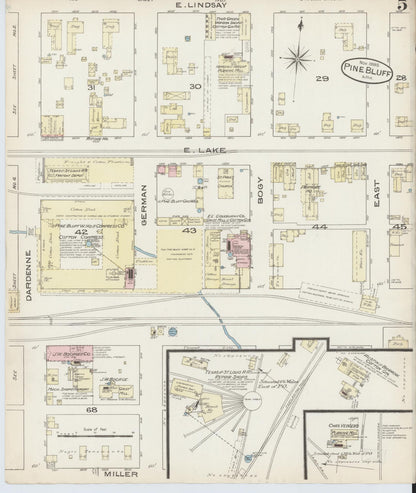 Sanborn Fire Insurance Map from Pine Bluff, Jefferson County, Arkansas (1885), Sheet #0005 - Complete Map Set gallery image, historic Sanborn map, vintage wall art, Arkansas Arkansas