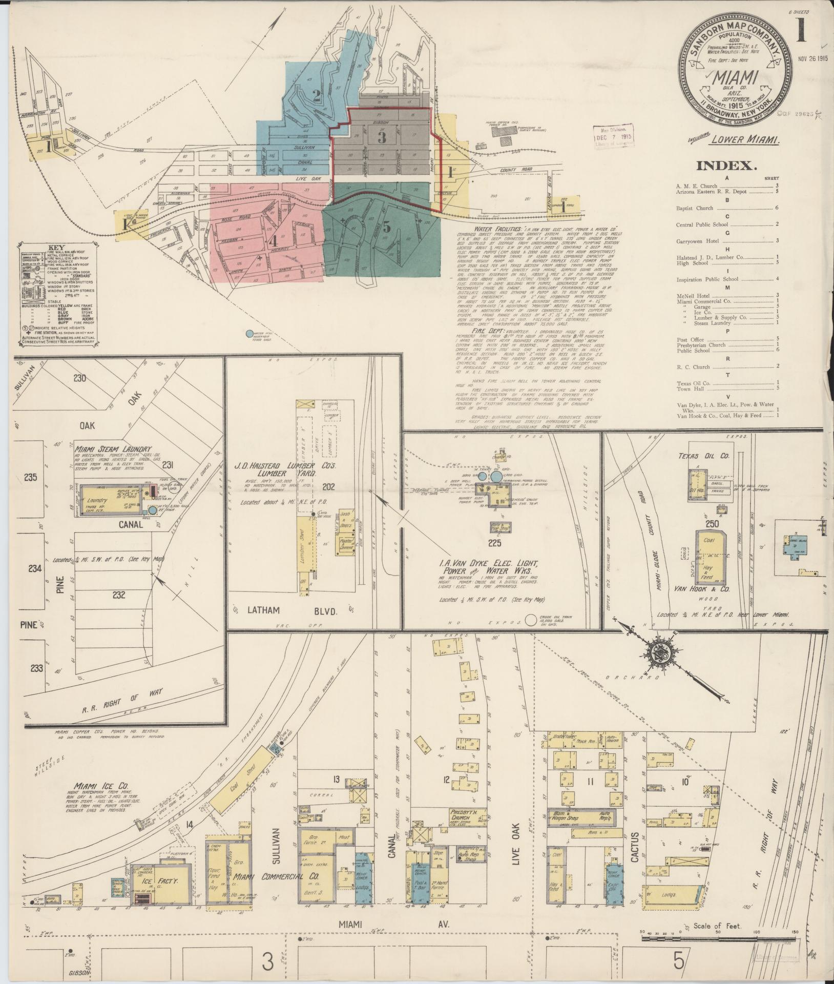 Sanborn Fire Insurance Map from Miami, Gila County, Arizona (1915), Sheet #0001 - Historic Sanborn Fire Insurance Map Print, vintage old map wall art, antique decor, genealogy gift, Arizona Arizona map