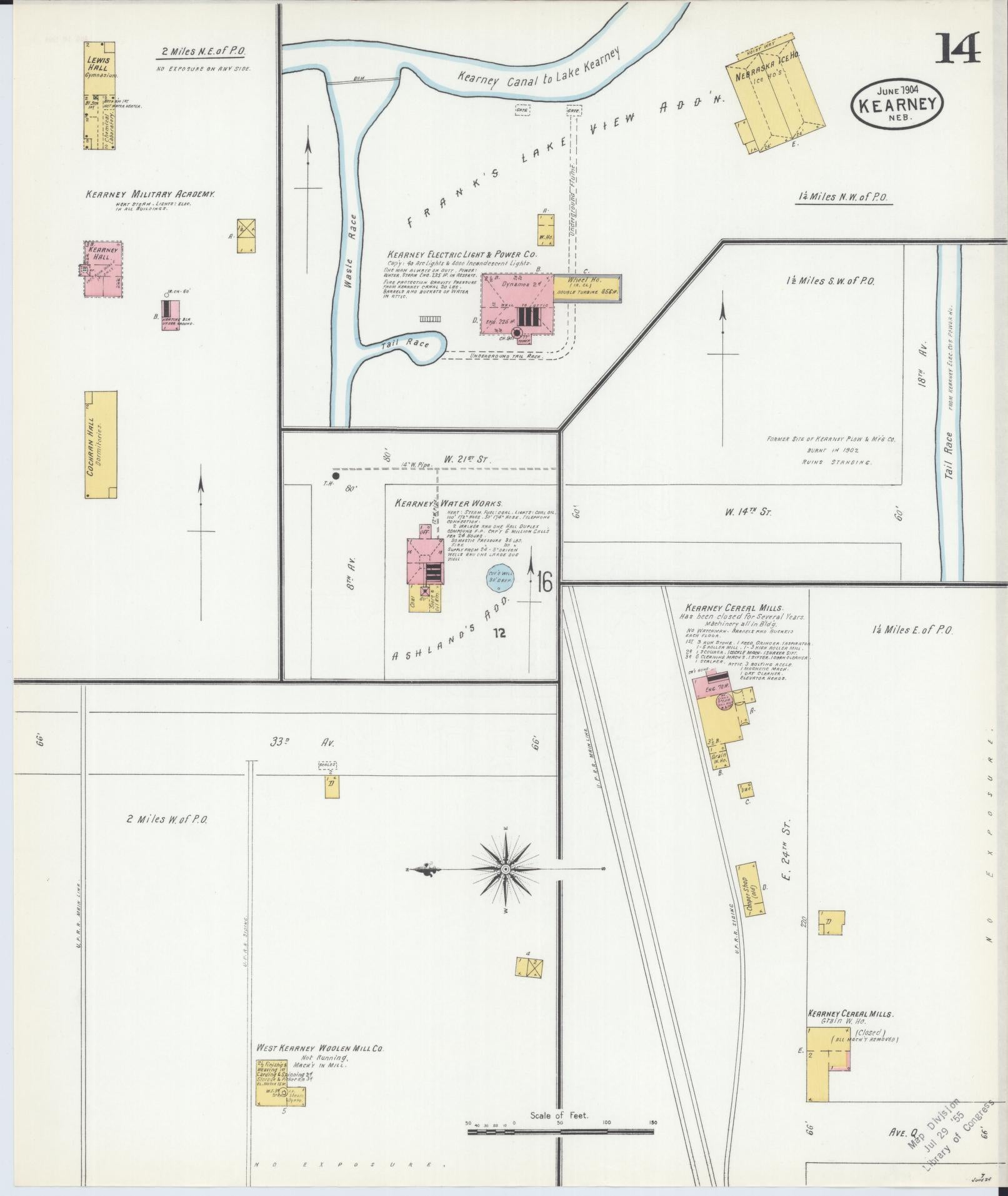 Sanborn Fire Insurance Map from Kearney, Buffalo County, Nebraska (1904), Sheet #0014 - Historic Sanborn Fire Insurance Map Print, vintage old map wall art, antique decor, genealogy gift, Nebraska Nebraska map