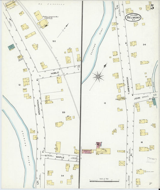 Sanborn Fire Insurance Map from Belmont, Allegany County, New York (1909), Sheet #0005 - Historic Sanborn Fire Insurance Map Print, vintage old map wall art, antique decor, genealogy gift, New York New York map