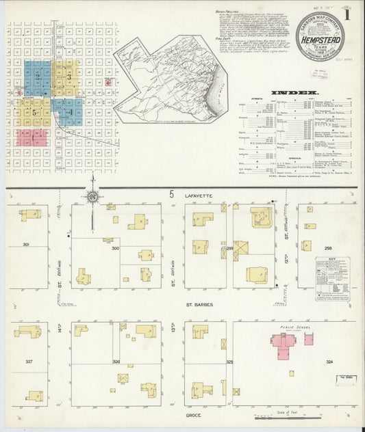 Sanborn Fire Insurance Map from Hempstead, Waller County, Texas (1912), Sheet #0001 - Historic Sanborn Fire Insurance Map Print, vintage old map wall art, antique decor, genealogy gift, Texas Texas map