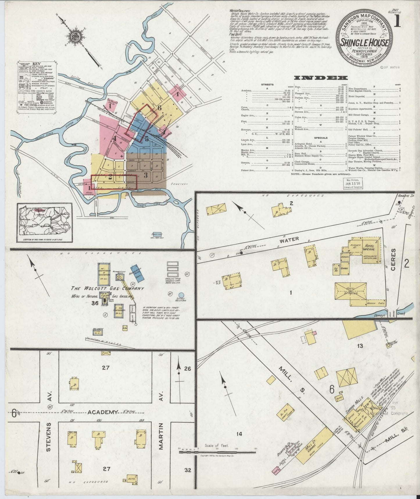 Sanborn Fire Insurance Map from Shingle House, Potter County, Pennsylvania (1919), Sheet #0001 - Complete Map Set gallery image, historic Sanborn map, vintage wall art, Pennsylvania Pennsylvania