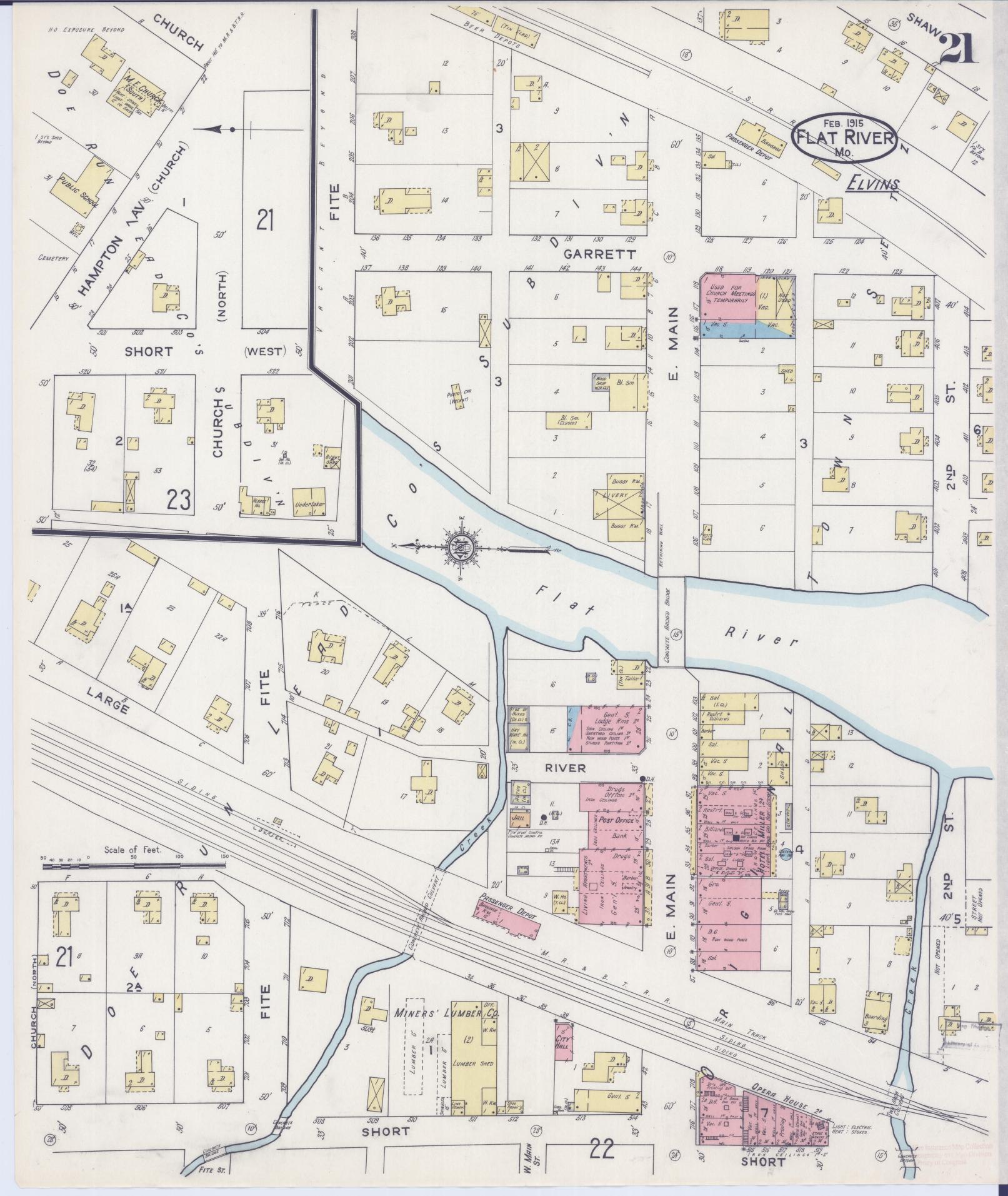 Sanborn Fire Insurance Map from Flat River, Saint Francois County, Missouri (1915), Sheet #0021 - Historic Sanborn Fire Insurance Map Print, vintage old map wall art, antique decor, genealogy gift, Missouri Missouri map