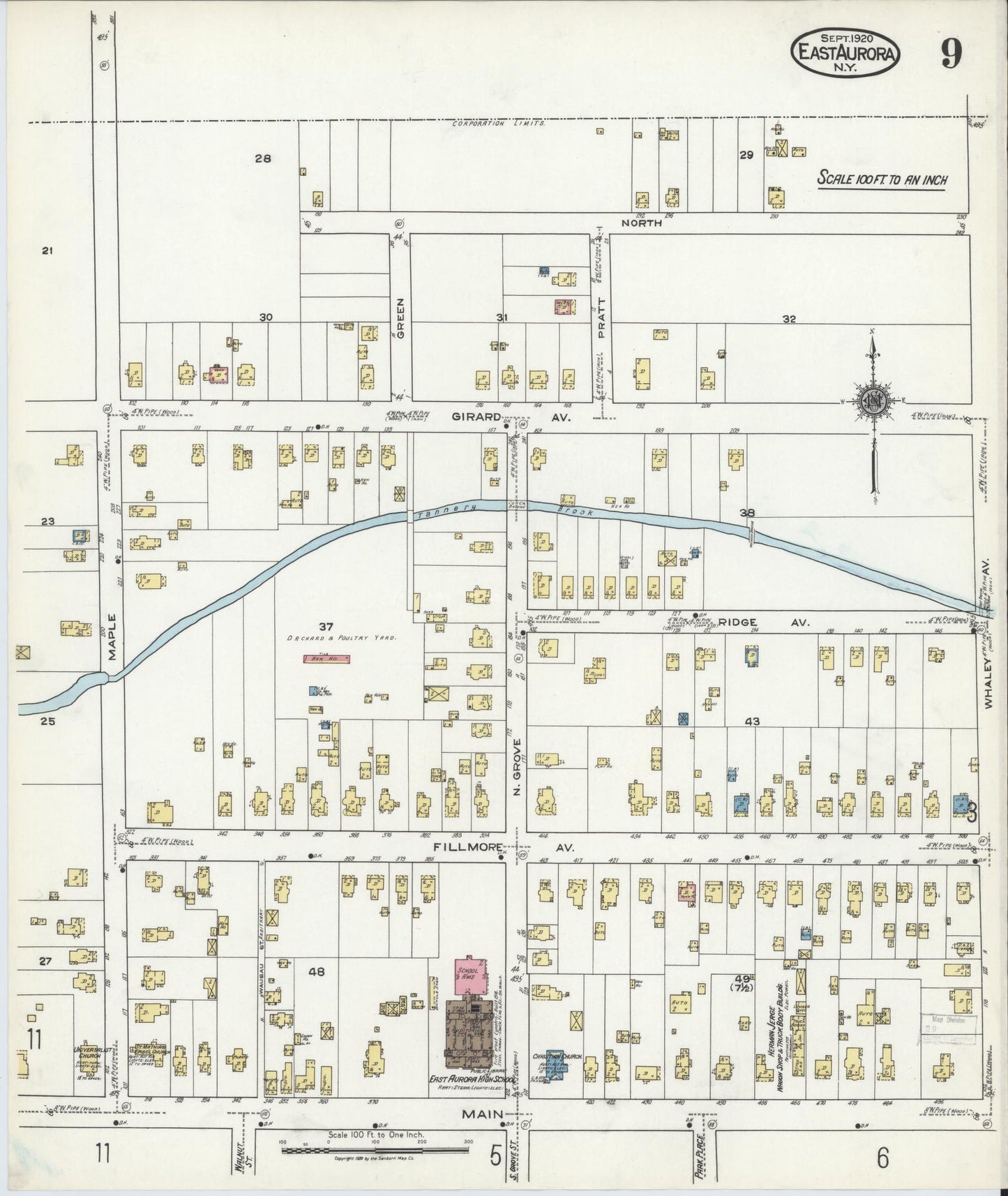 Sanborn Fire Insurance Map from East Aurora, Erie County, New York (1920), Sheet #0009 - Complete Map Set gallery image, historic Sanborn map, vintage wall art, New York New York