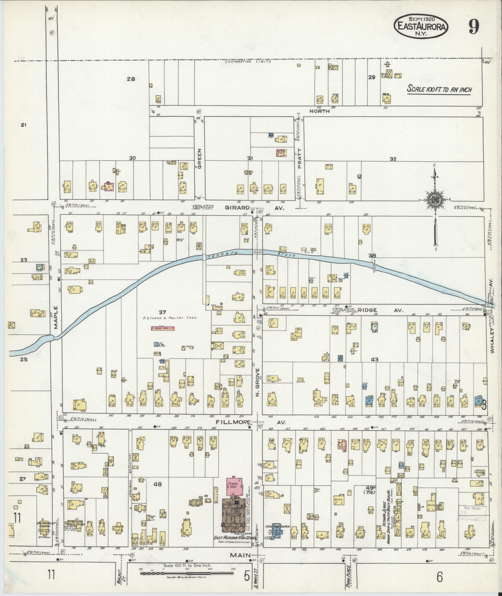Sanborn Fire Insurance Map from East Aurora, Erie County, New York (1920), Sheet #0009 - Complete Map Set gallery image, historic Sanborn map, vintage wall art, New York New York