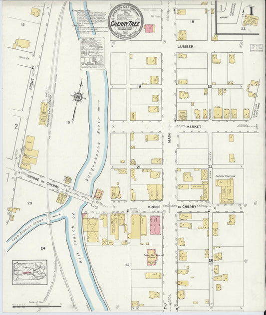 Sanborn Fire Insurance Map from Cherry Tree, Indiana County, Pennsylvania (1916), Sheet #0001 - Historic Sanborn Fire Insurance Map Print, vintage old map wall art, antique decor, genealogy gift, Cherry Tree Indiana map