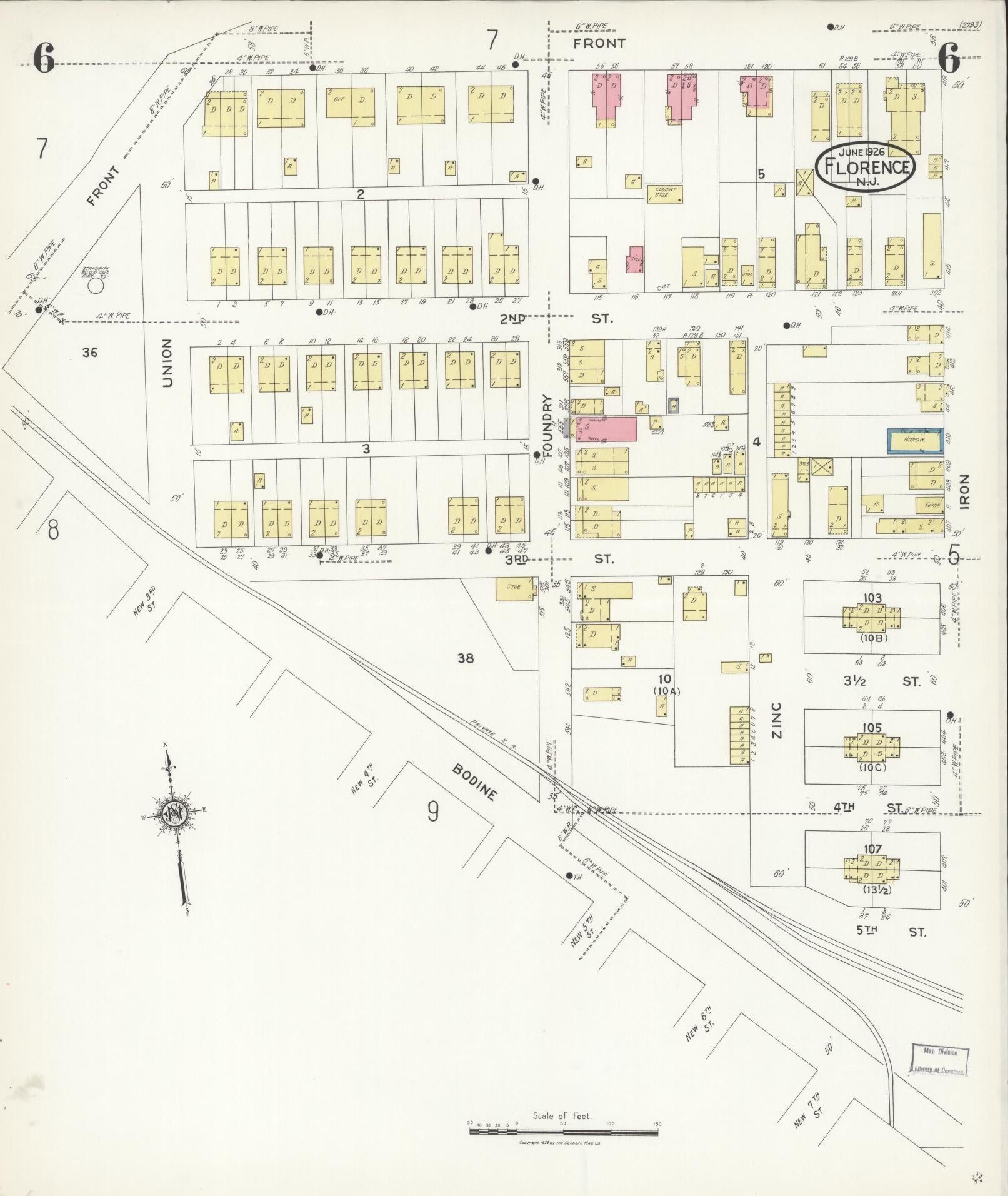 Sanborn Fire Insurance Map from Florence, Burlington County, New Jersey (1926), Sheet #0006 - Complete Map Set gallery image, historic Sanborn map, vintage wall art, New Jersey New Jersey