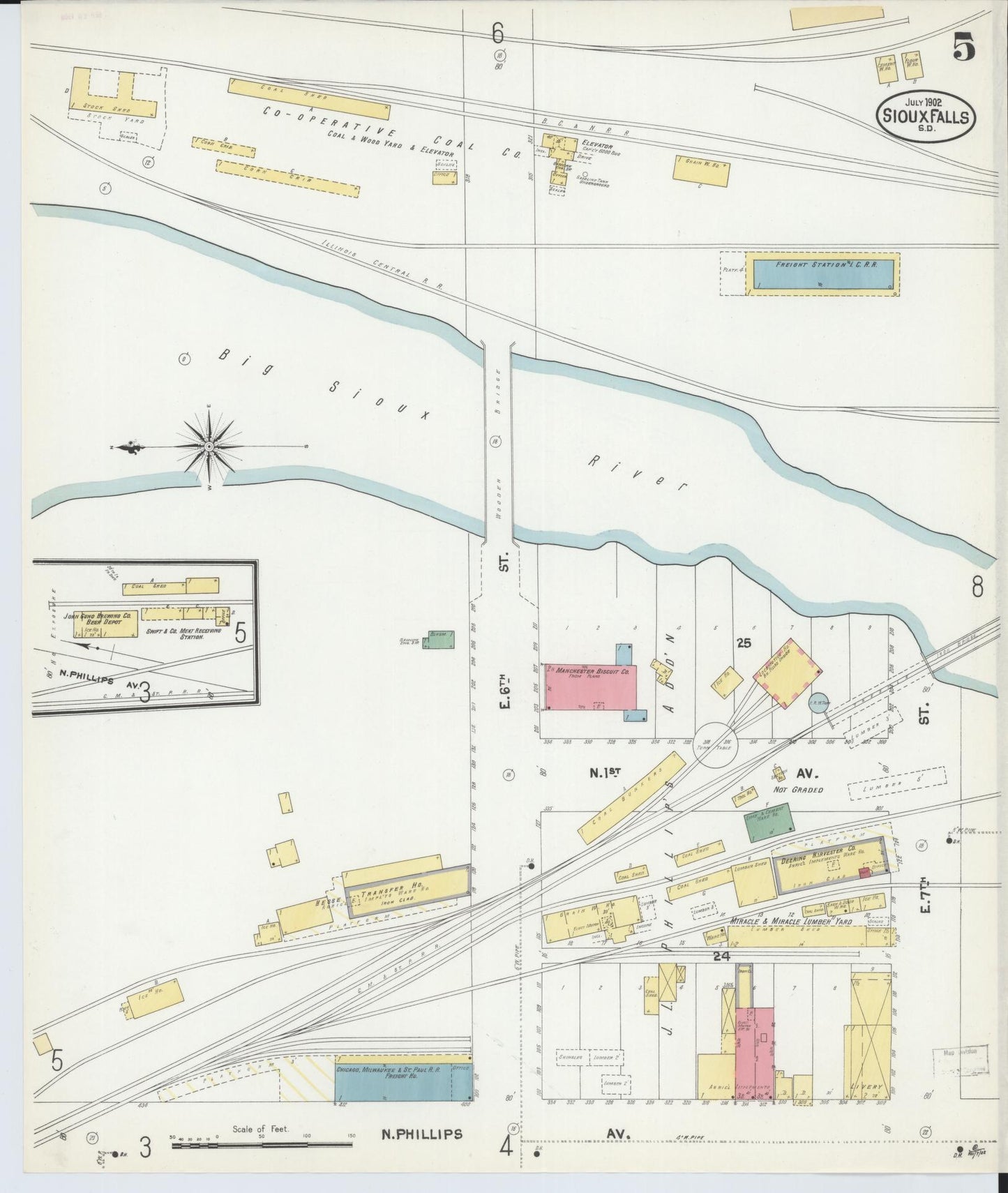 Sanborn Fire Insurance Map from Sioux Falls, Minnehaha County, South Dakota (1902), Sheet #0005 - Complete Map Set gallery image, historic Sanborn map, vintage wall art, South Dakota South Dakota