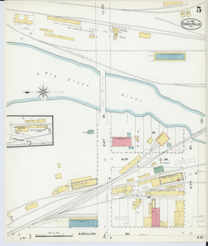 Sanborn Fire Insurance Map from Sioux Falls, Minnehaha County, South Dakota (1902), Sheet #0005 - Complete Map Set gallery image, historic Sanborn map, vintage wall art, South Dakota South Dakota